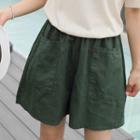 Band-waist Pocket-detail Linen Blend Shorts