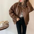 Faux Leather Zipped Jacket Coffee - One Size