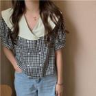 Puff-sleeve Plaid Peter Pan Collar Shirt