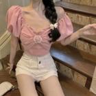Short-sleeve Halter Neck Blouse