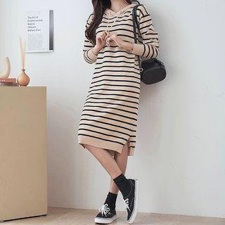 Striped Wool Blend Knit Hoodie Dress