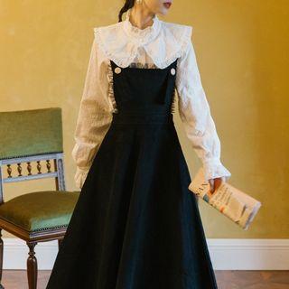 Set: Lace Trim Blouse + A-line Jumper Dress