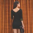 Contrast V-neck Metallic-button Mini Sheath Dress