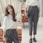 Set: Plain Oversize Shirt + Pinstriped Cropped Straight-fit Pants