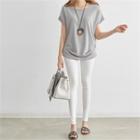 Batwing-sleeve Shirred-side T-shirt