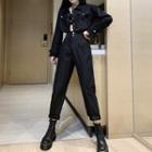 Pocket Detail Cropped Shirt / Cropped Straight-fit Pants / Set