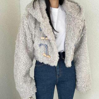 Hooded Cropped Fleece Toggle Jacket