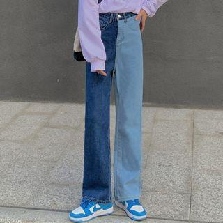Two Tone Mid Rise Loose Fit Jeans