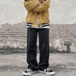 Splash Print Washed Loose-fit Straight Leg Jeans