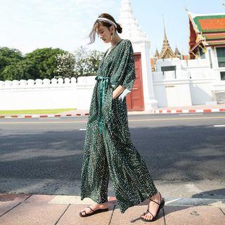Elbow-sleeve Patterned Jumpsuit