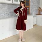 Ribbon Bell-sleeve Midi A-line Corduroy Dress