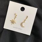 Non-matching Rhinestone Sun & Moon Dangle Earring 1 Pair - Gold - One Size