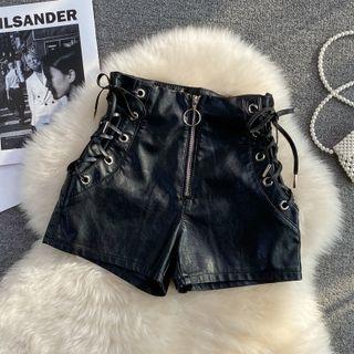 Lace Up Faux Leather Hot Pants