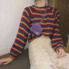 Puff-sleeve Striped Sweater As Shown In Figure - One Size