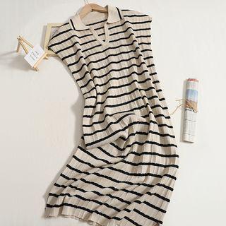 Striped Sleeveless Knit Dress Almond - One Size