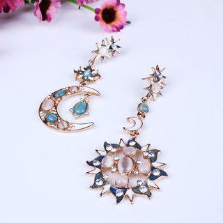 Jeweled Moon & Sun Drop Earrings