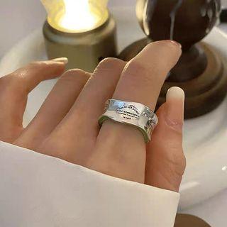 Lettering Alloy Open Ring Silver & Green - One Size