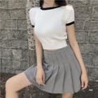 Short-sleeve Knit Top / Pleated Skirt