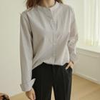 Mandarin-collar Slit-side Cotton Shirt