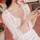 Round-neck 3/4-sleeve Applique Cardigan