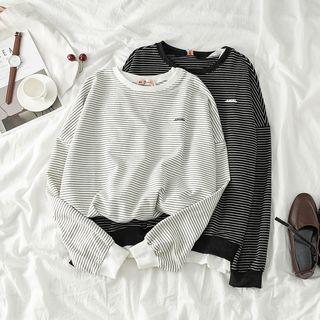 Panel Hem Striped Round Neck Pullover