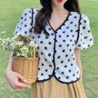 Puff-sleeve Floral Print Button-up Top