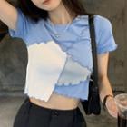 Short-sleeve Irregular Color Block Cropped T-shirt