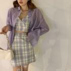 Plaid Camisole Top / Mini Pencil Skirt / Shirt / Set