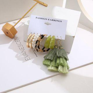 5 Pair Set: Faux Pearl / Tassel / Alloy Earring (various Designs) Set Of 5 - 54777 - Gold & Green & White - One Size