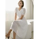 Lace-trim Dotted Long Empire Dress