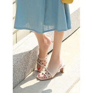 Dotted Block-heel Slide Sandals