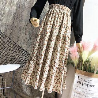 Corduroy Floral Print A-line Skirt