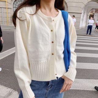 Round-neck Knit Loose-fit Cardigan Milky White - One Size