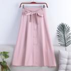 Plain Tie-waist Midi A-line Skirt