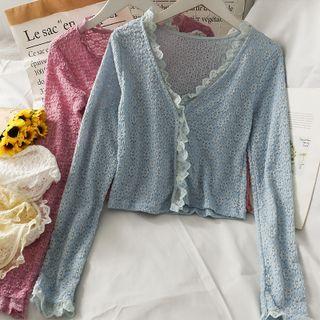 Ruffled-trim Button-up Light Top