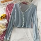 Ruffled-trim Button-up Light Top