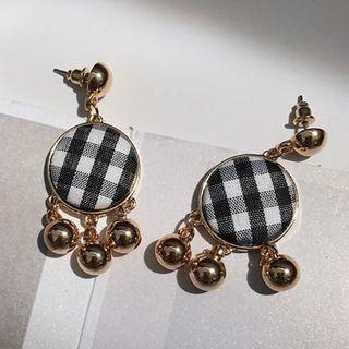 Plaid Fabric Metal Bead Dangle Earring