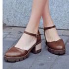 Faux Leather Block Heel Ankle Strap Dorsays