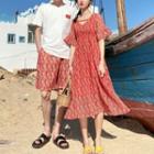 Couple Matching Short-sleeve T-shirt / Print Shorts / Short-sleeve Midi Dress