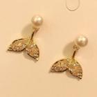 Faux Pearl Rhinestone Whale Tail Dangle Earring 1 Pair - As Shown In Figure - One Size