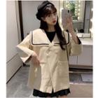3/4-sleeve Sailor Collar Double Breasted Jacket
