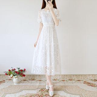Floral Applique Lace Midi A-line Dress