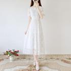 Floral Applique Lace Midi A-line Dress