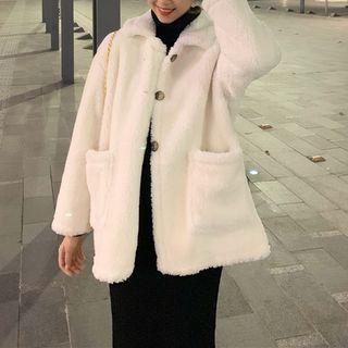 Collared Single-breasted Fleece Jacket / Mock-turtleneck Sheath Knit Dress