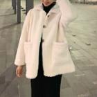 Collared Single-breasted Fleece Jacket / Mock-turtleneck Sheath Knit Dress