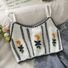 Embroidered Cropped Knit Camisole Top
