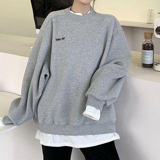 Drop Shoulder Plain Lettering Loose Fit Sweatshirt