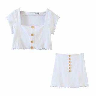 Set: Cap-sleeve Knit Top + Skirt