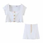 Set: Cap-sleeve Knit Top + Skirt