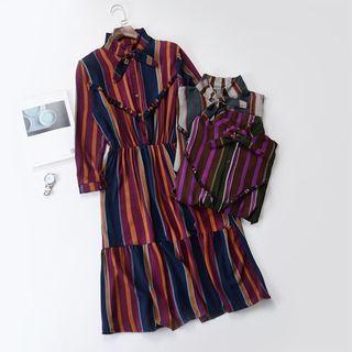 Striped Long Sleeve A-line Dress